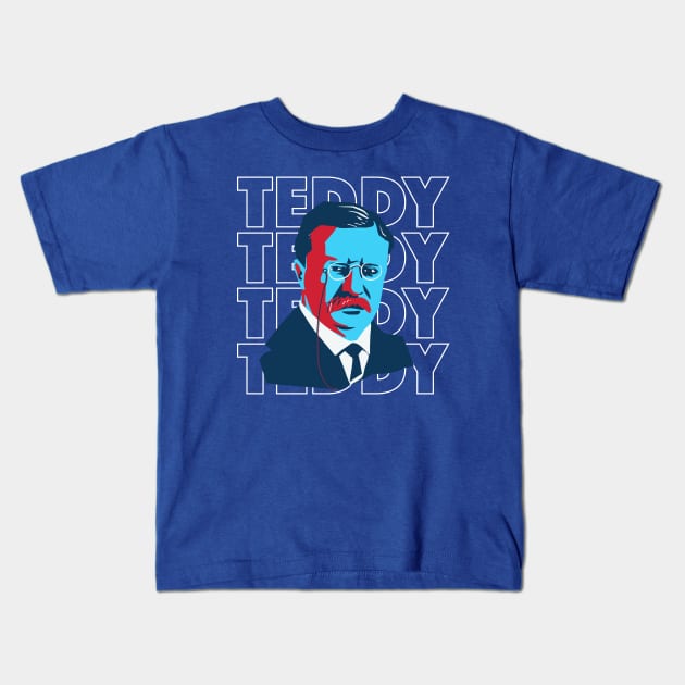 Fun Pop Art President Teddy Roosevelt Portrait Kids T-Shirt by Now Boarding